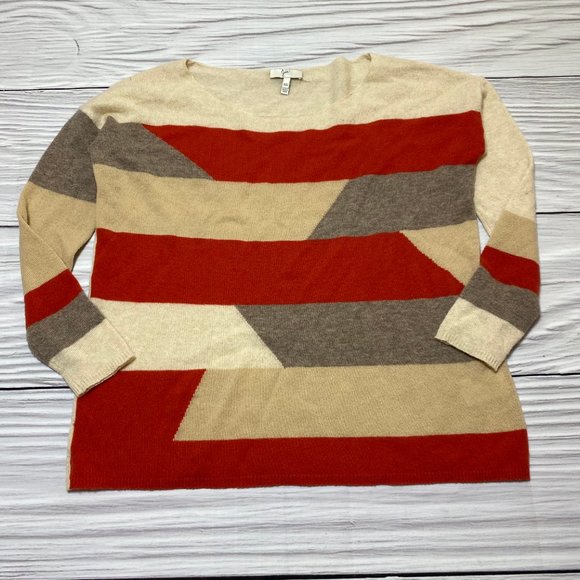 Joie Cashmere Broken Stripe Cream Red Sweater - Picture 5 of 14